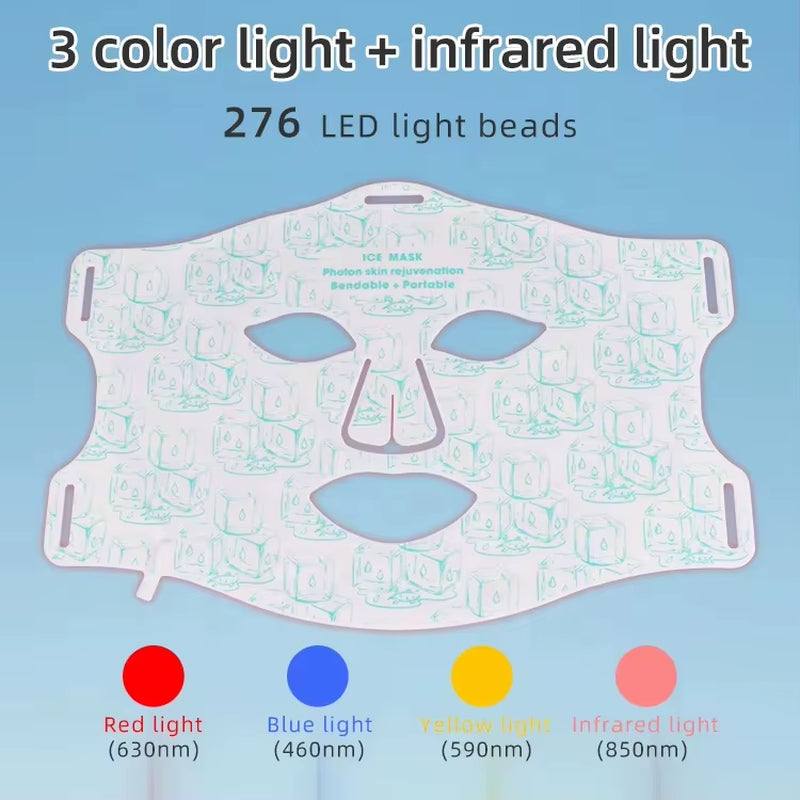 Silicone LED Beauty Mask with 4 Light Modes Cold Therapy for Wrinkle Reduction and Skin Rejuvenation Makeup Tool