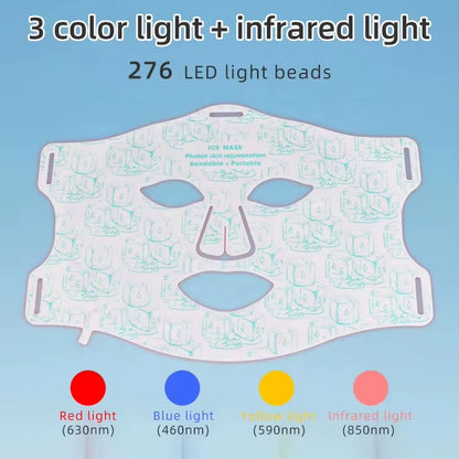 Silicone LED Beauty Mask with 4 Light Modes Cold Therapy for Wrinkle Reduction and Skin Rejuvenation Makeup Tool