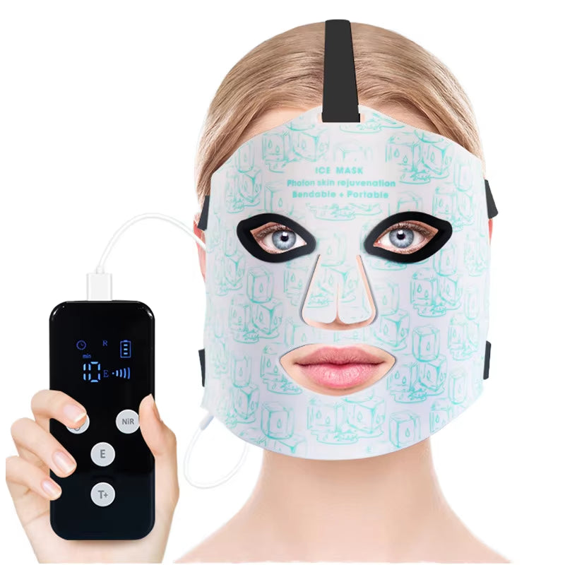 Silicone LED Beauty Mask with 4 Light Modes Cold Therapy for Wrinkle Reduction and Skin Rejuvenation Makeup Tool
