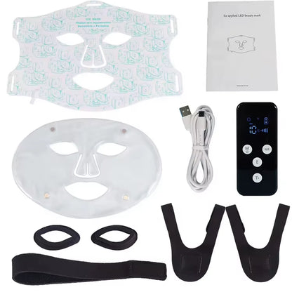 Silicone LED Beauty Mask with 4 Light Modes Cold Therapy for Wrinkle Reduction and Skin Rejuvenation Makeup Tool