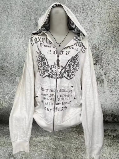 American Street Hip Hop Joker Fur Collar Zipper Hoodie Women Harajuku Y2K New Fashion Vintage Sweatshirt Unisex Punk Warm Hoodie