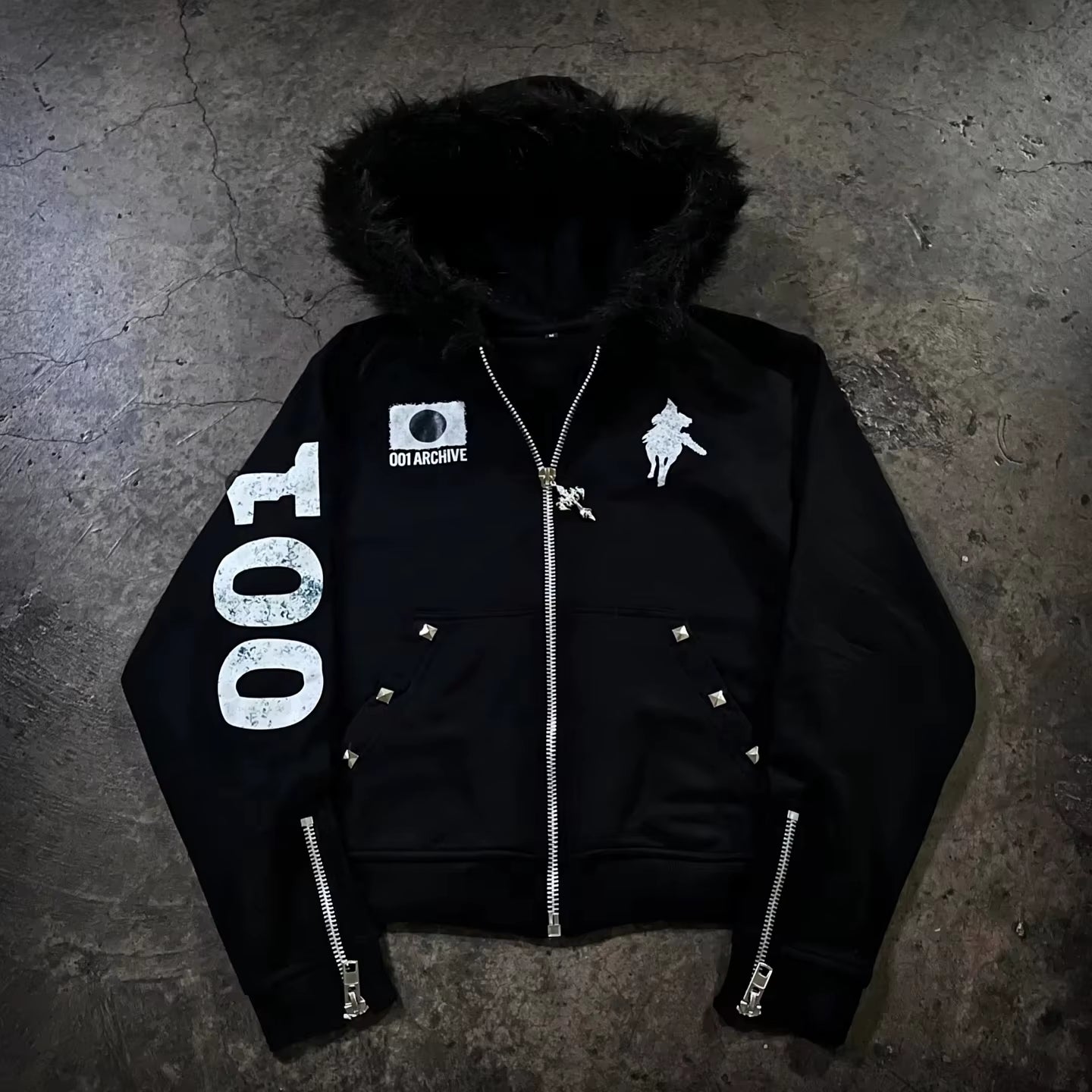 American Street Hip Hop Joker Fur Collar Zipper Hoodie Women Harajuku Y2K New Fashion Vintage Sweatshirt Unisex Punk Warm Hoodie