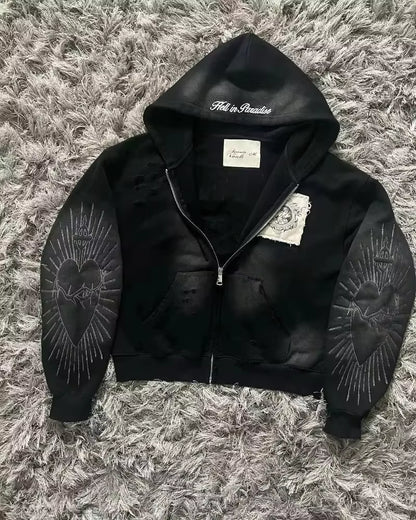American Street Hip Hop Joker Fur Collar Zipper Hoodie Women Harajuku Y2K New Fashion Vintage Sweatshirt Unisex Punk Warm Hoodie