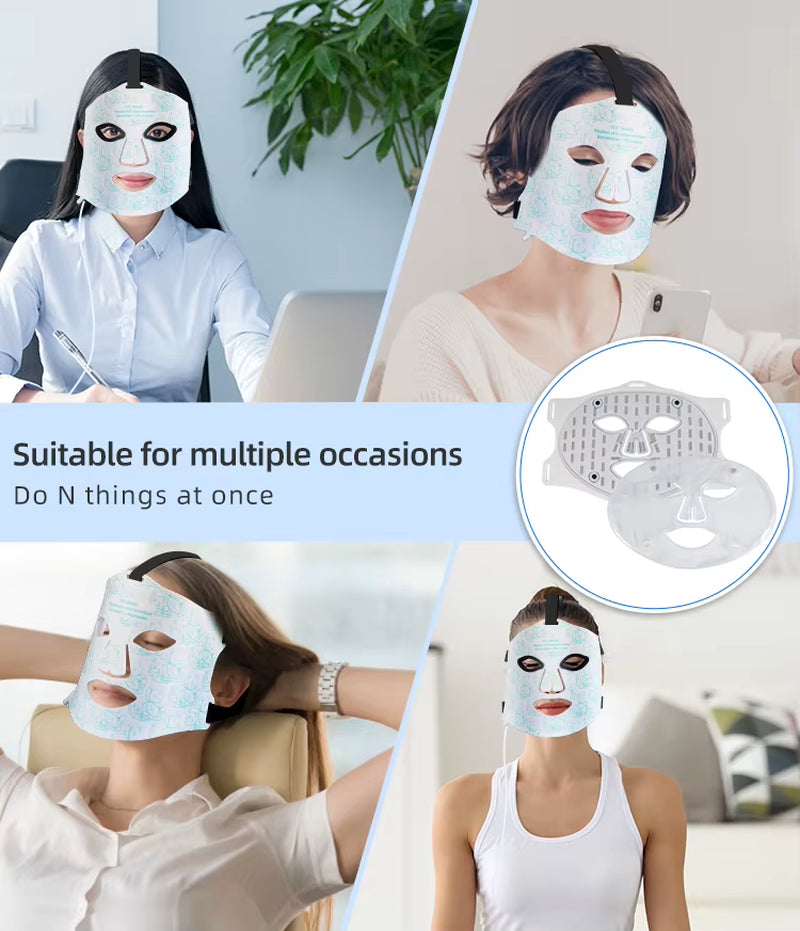 Silicone LED Beauty Mask with 4 Light Modes Cold Therapy for Wrinkle Reduction and Skin Rejuvenation Makeup Tool