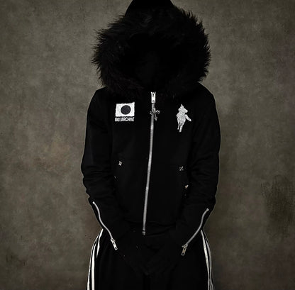 American Street Hip Hop Joker Fur Collar Zipper Hoodie Women Harajuku Y2K New Fashion Vintage Sweatshirt Unisex Punk Warm Hoodie