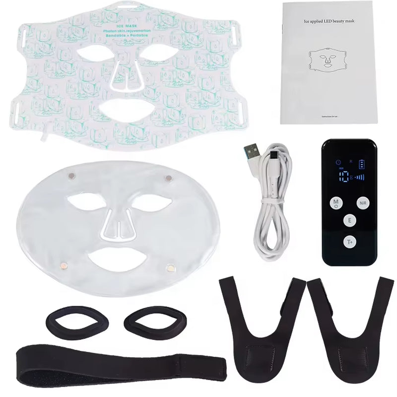 Silicone LED Beauty Mask with 4 Light Modes Cold Therapy for Wrinkle Reduction and Skin Rejuvenation Makeup Tool