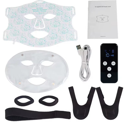 Silicone LED Beauty Mask with 4 Light Modes Cold Therapy for Wrinkle Reduction and Skin Rejuvenation Makeup Tool