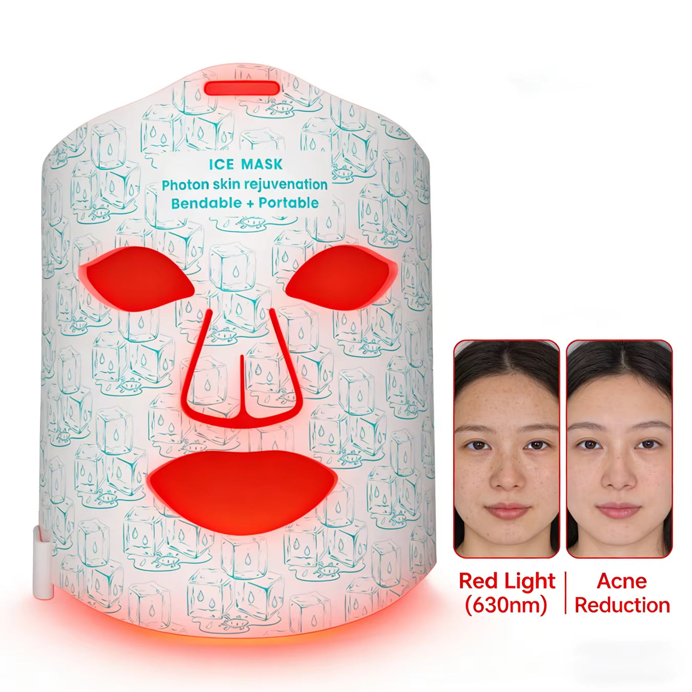 Hot Sale Ice Cooling Silicone Facial Mask with 4-Color LED Device Summer Skin Care Gift Set Skincare Lovers