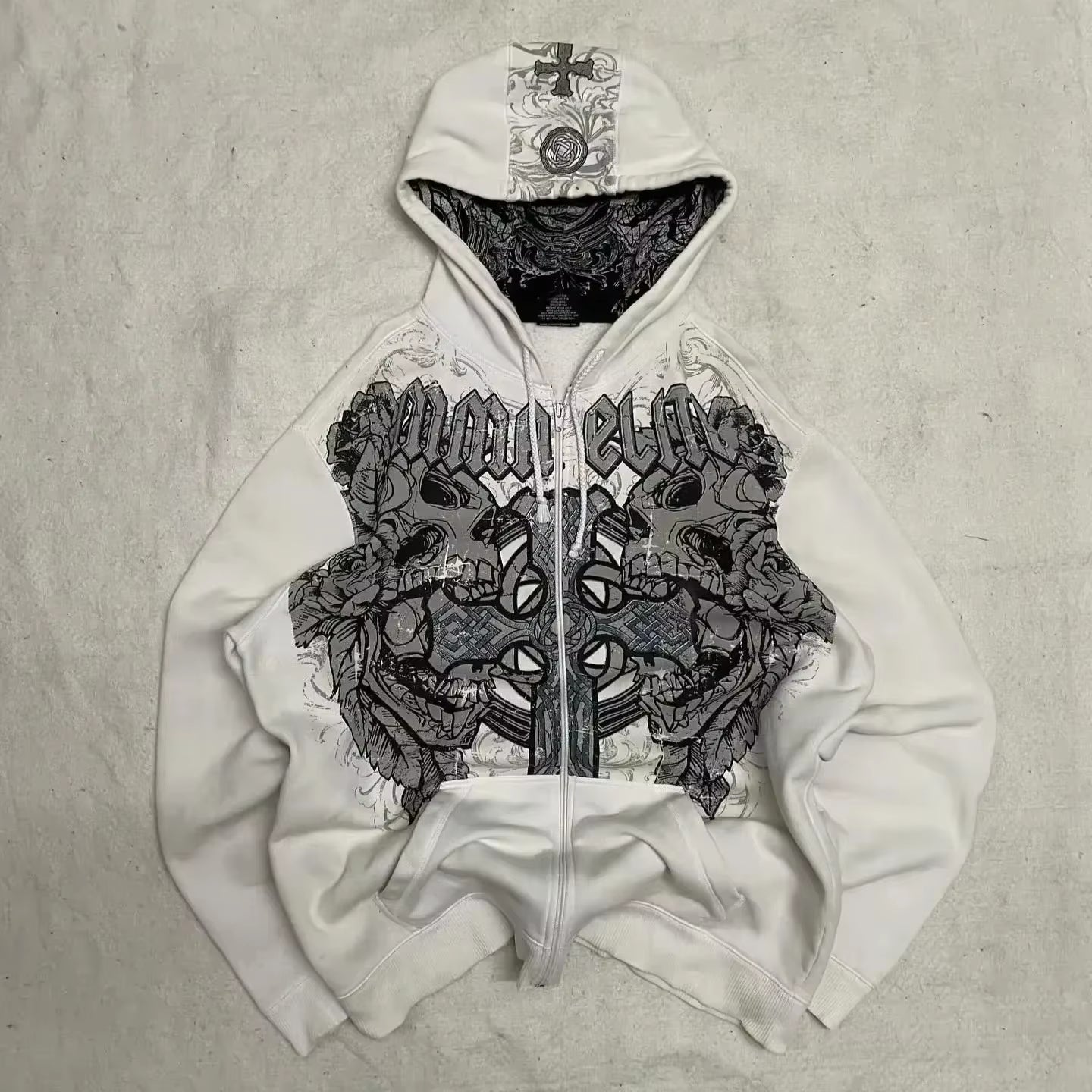 American Street Hip Hop Joker Fur Collar Zipper Hoodie Women Harajuku Y2K New Fashion Vintage Sweatshirt Unisex Punk Warm Hoodie