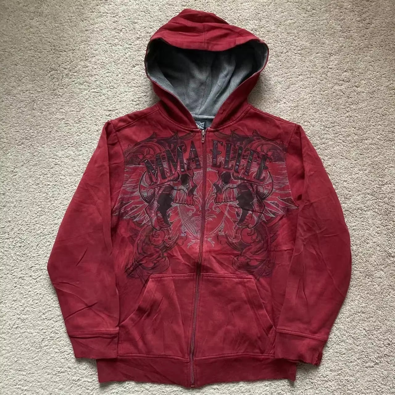 American Street Hip Hop Joker Fur Collar Zipper Hoodie Women Harajuku Y2K New Fashion Vintage Sweatshirt Unisex Punk Warm Hoodie