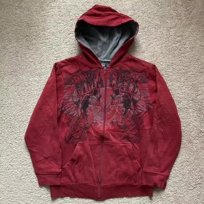 American Street Hip Hop Joker Fur Collar Zipper Hoodie Women Harajuku Y2K New Fashion Vintage Sweatshirt Unisex Punk Warm Hoodie